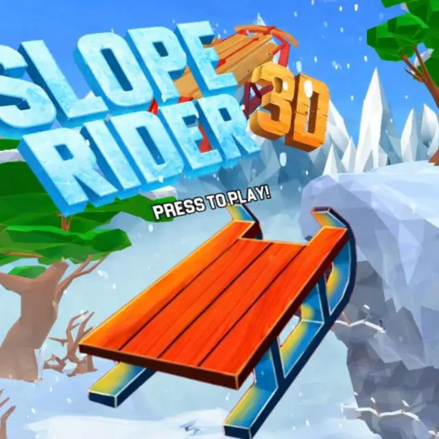 Sled racing down a snowy 3D slope toward sudden obstacles