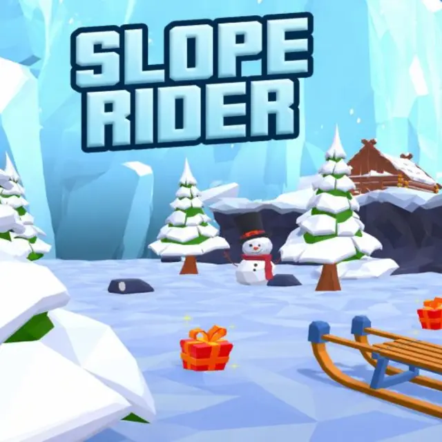 Sled speeding down a snowy slope towards obstacles in an endless runner