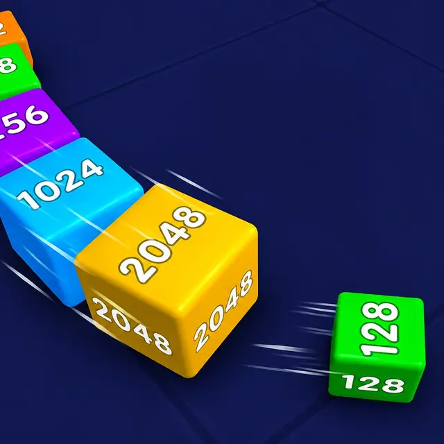 Chain of numbered blocks moving through an arena of loose numbers