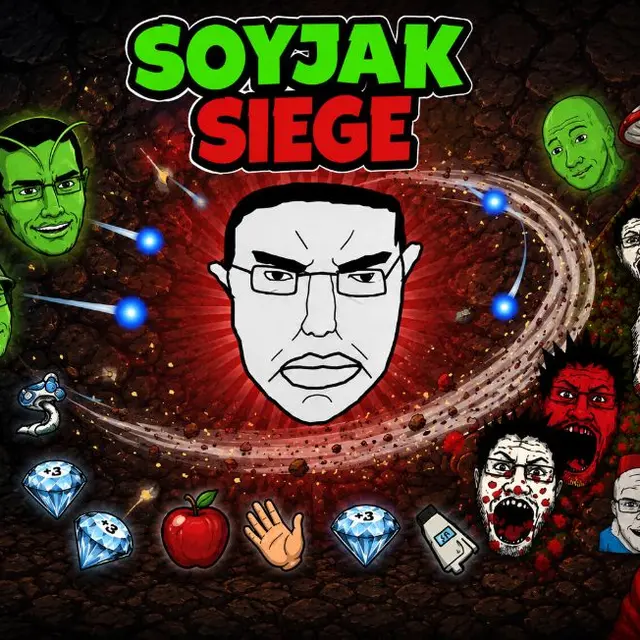 Character surrounded by crowds of meme enemies with area effects