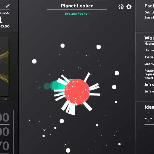 Small probe orbiting a planet beside a console log