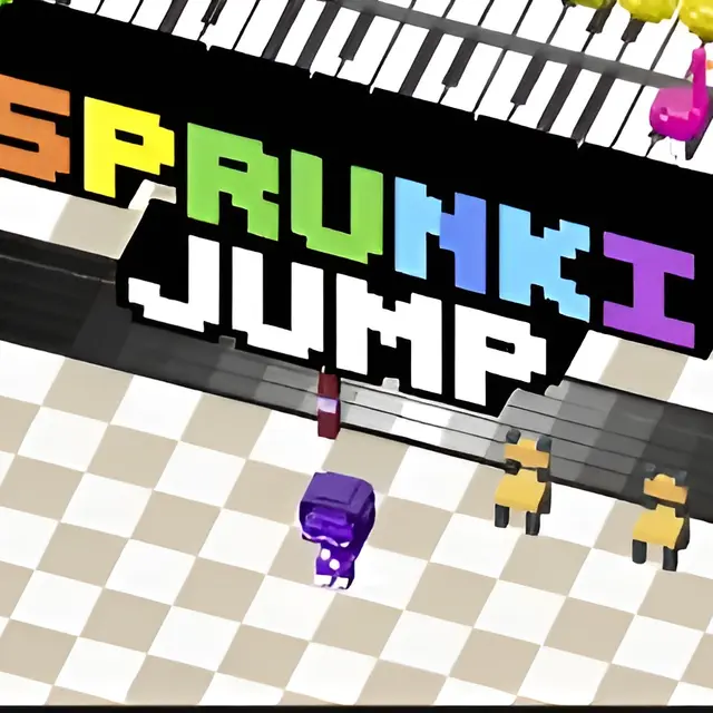 Character jumping upward past obstacles pulsing in time