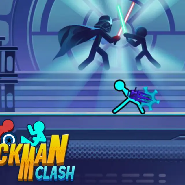 Two stickmen facing off with mismatched weapons