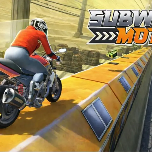Motorcycle weaving between trains in a subway tunnel