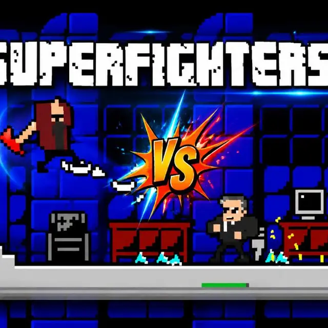 Pixel fighters using scattered weapons in a breaking level
