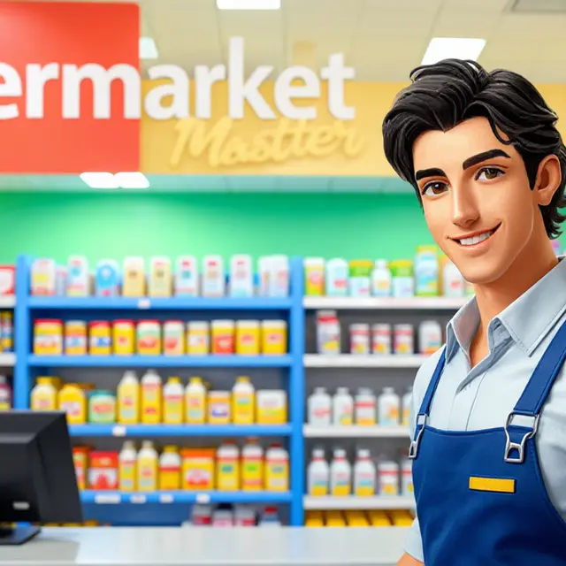 Supermarket floor with stocked shelves and a queue at the till