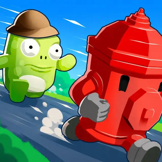 Character holding a lit bomb chasing others across a level