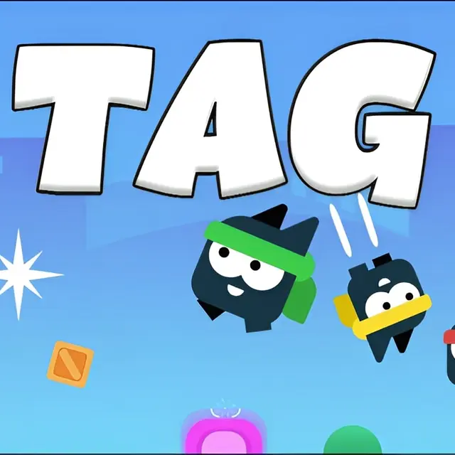 Several characters chasing each other across a small level
