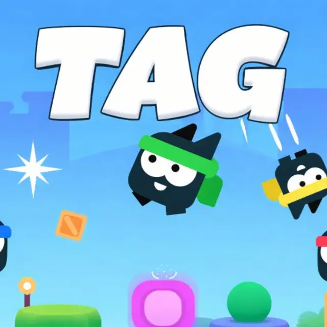 Cute characters chasing through a playground map with spinning obstacles