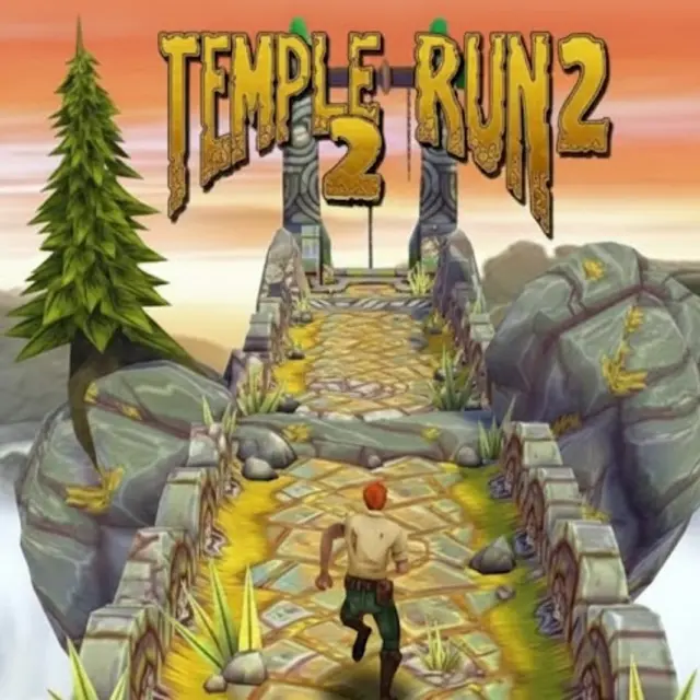 Runner approaching a corner on a temple path with coins ahead