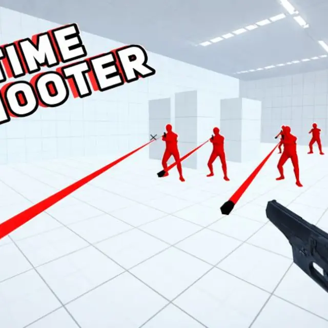 Shooter standing still with bullets frozen in mid air