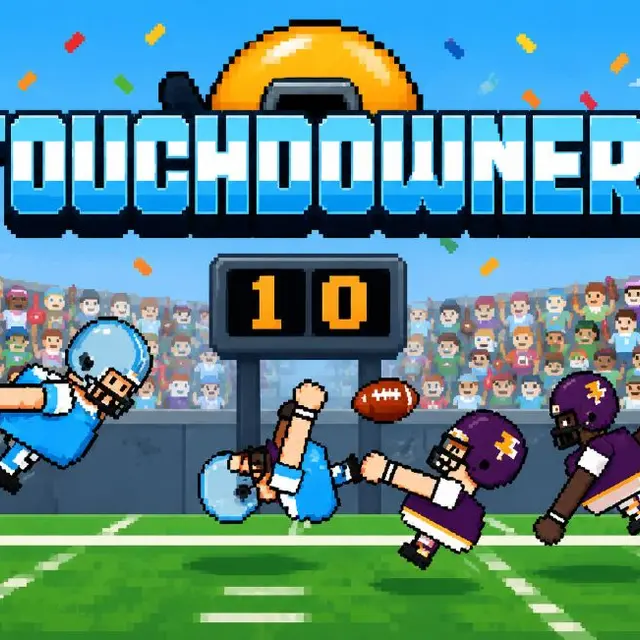 Ragdoll football players tangled near an end zone