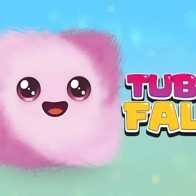 Small creature falling through a colourful tube past laser beams