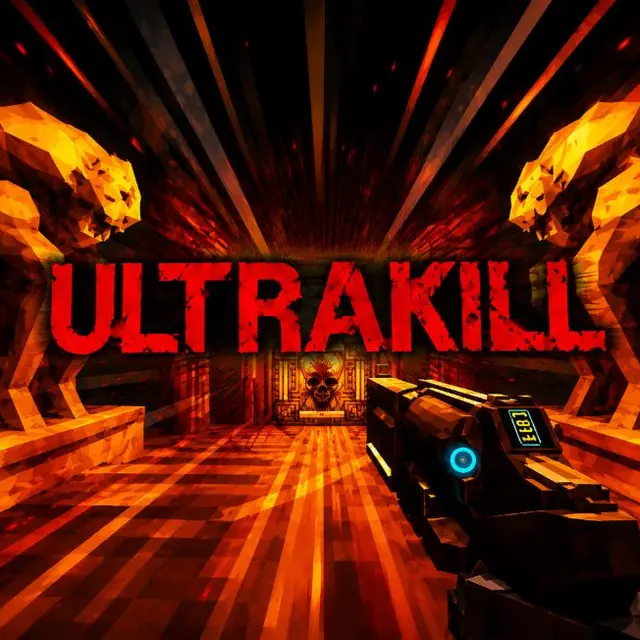 Retro styled shooter closing on enemies in a blood spattered arena