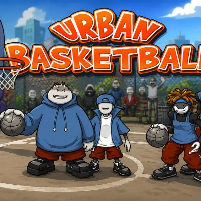 Two on two street basketball game on an asphalt court