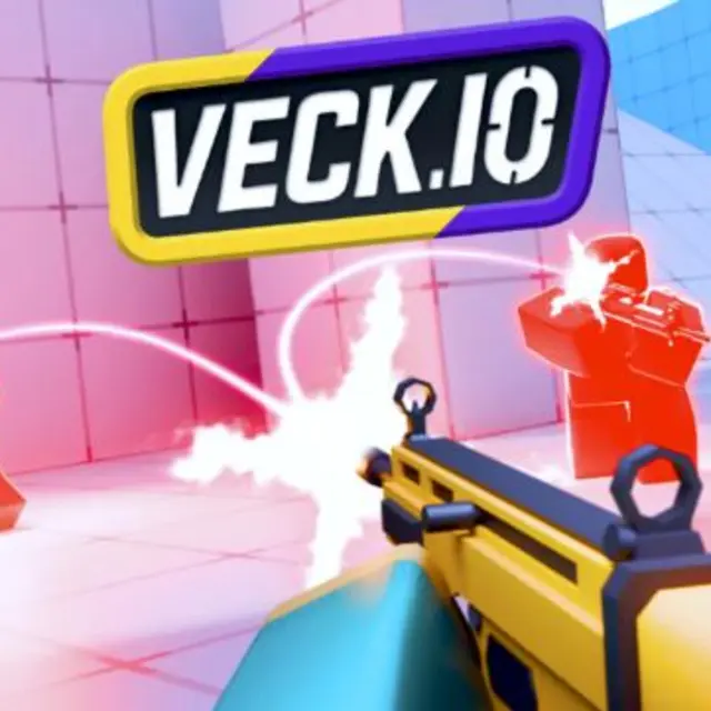 Low-poly shooter with a player sliding round a corner in a tight arena