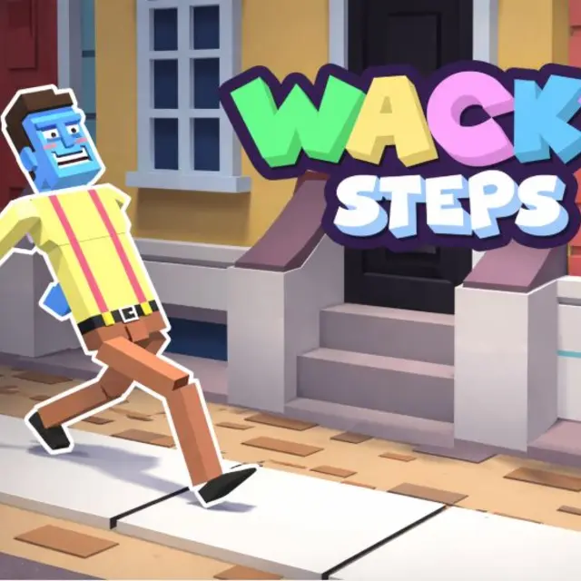 Wobbling character taking careful steps on cracked exploding pavement