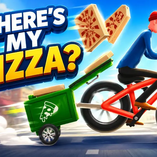 Delivery bike with a leaning stack of pizza boxes on a bumpy road