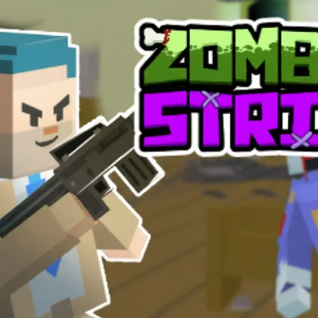 Pixel styled shooter defending a stairwell against a crowd of zombies